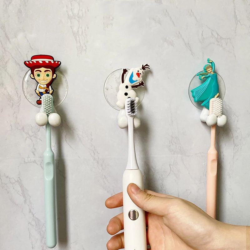 Disney Kawaii Frozen Anime Figure Buzz Lightyear Elsa Wall-mounted Toothbrush Shelf Bathroom Kitchen Storage Rack Kids Toy Gift