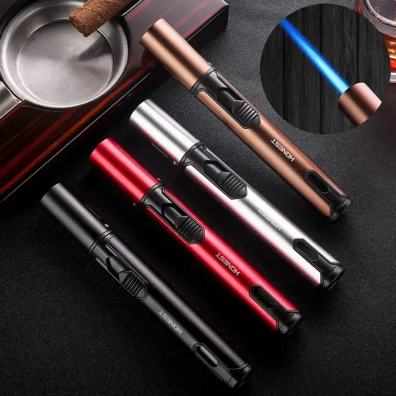 Металлическая ветрозащитная газовая зажигалка с синим пламенем