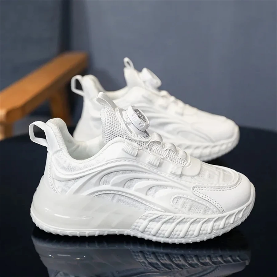 New Kids‘ Basketball Shoes  Boys Sport Shoes Mesh Breathable Cushioning Rotating Button Training Athletic Basketball Sneakers