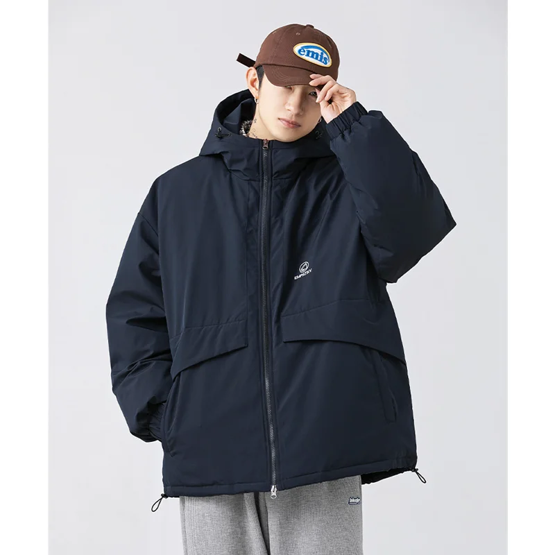 Streetwear Men New Style Khaki Hooded Keep Warm Down Jacket Fashion Comfortable Cotton Clothes Versatile Outerwear Winter Female