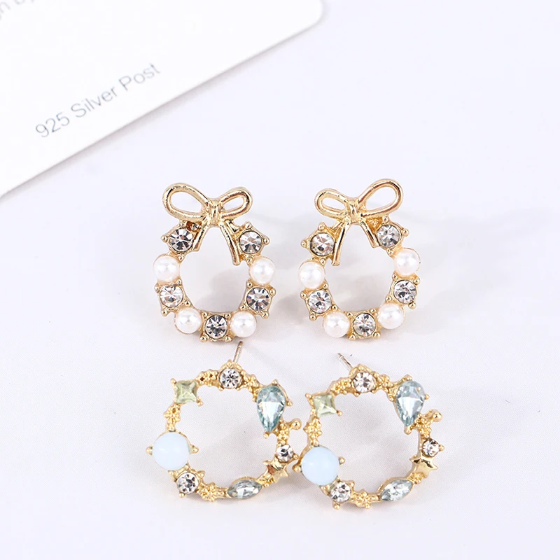 

Classic Round Green Crystal Stud Earrings Gift for women Flower Circle Jewelry