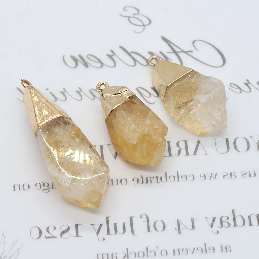 

Natural Stone Yellow Crystal Charms Pendants for DIY Making Women Necklace Jewelry Irregular Accessories Reiki Meditation Charms