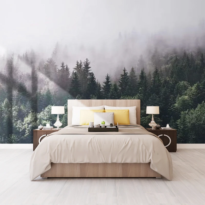 Bacaz Large Into Woodlands Wallpaper 3d Foggy Forest Mural Wall Paper for Office Backdrop Bedroom Bathroom Background Stickers