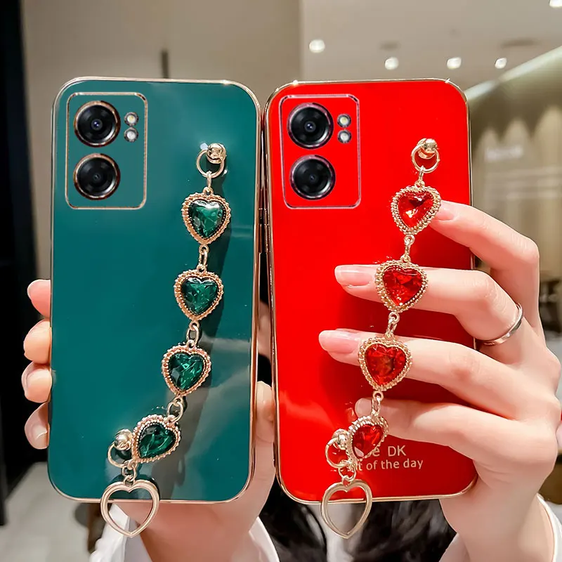

Cover For OPPO A57 5G Luxury Glitter Bracelet Case For OPPO A57 A 57 A55 4G A36 A76 A16k Love Camera protector Chain Case A57