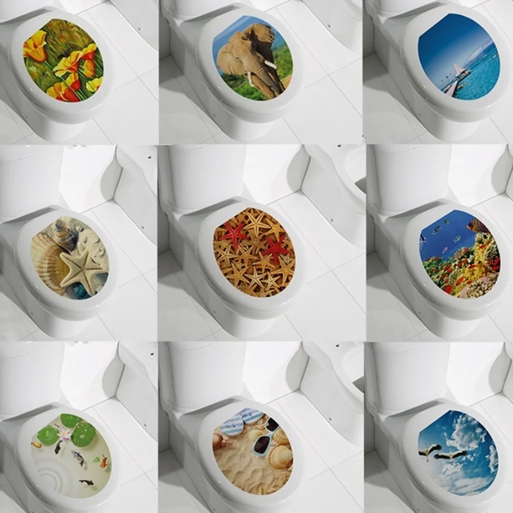 

3D Printed View Toilet Stickers Decal Mural Art Decor Toilet Stool Commode Sticker Bathroom Decoration WC Pedestal Pan Cover