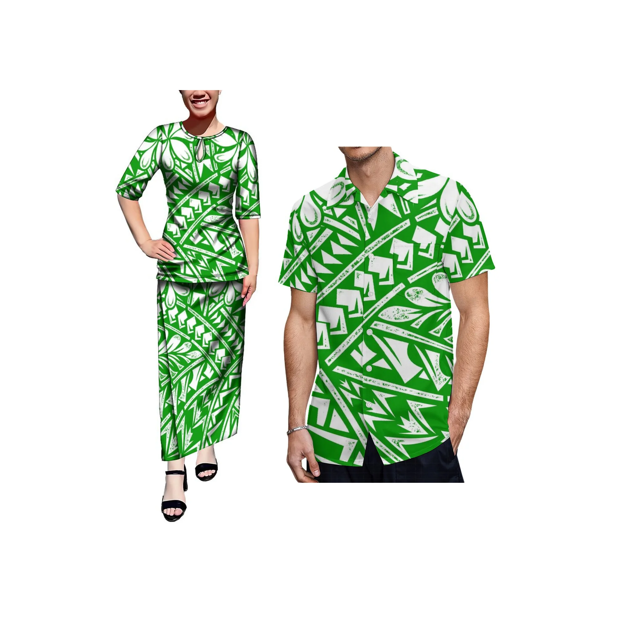 Фото New Water Drop Design Round Neck Casual Dress Custom Samoan Puletasi Dress Ladies Long Maxi 2 Piece Skirt Set Dress №2