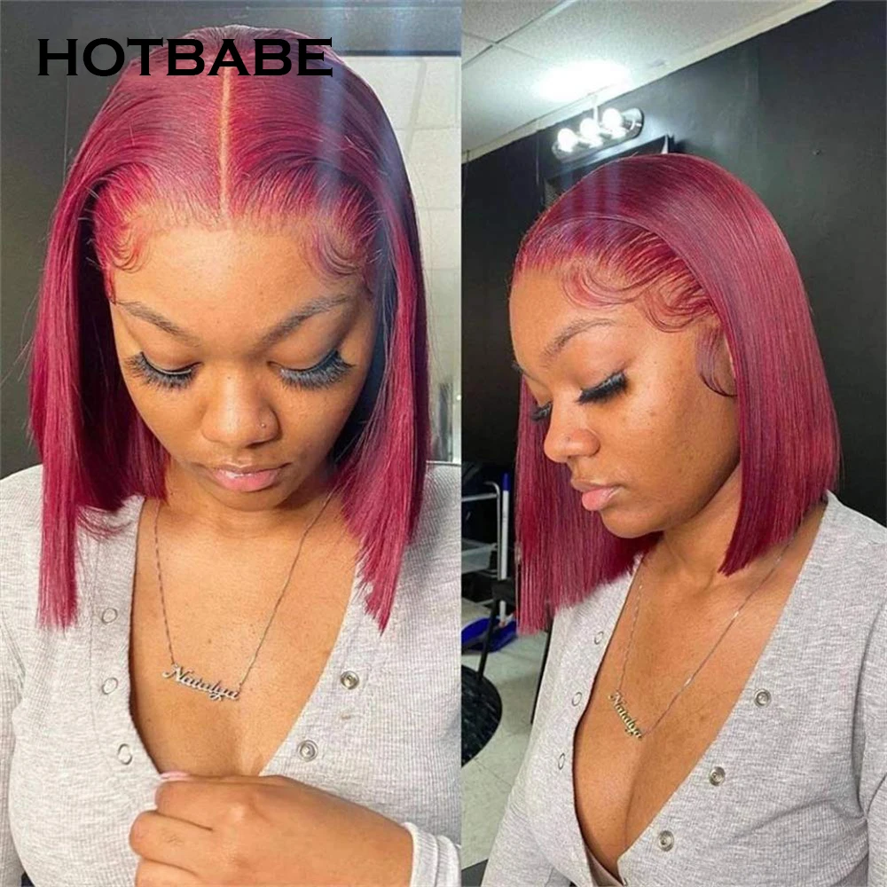 250 плотность 99J бордовый боб парик кружевные передние человеческие волосы парики