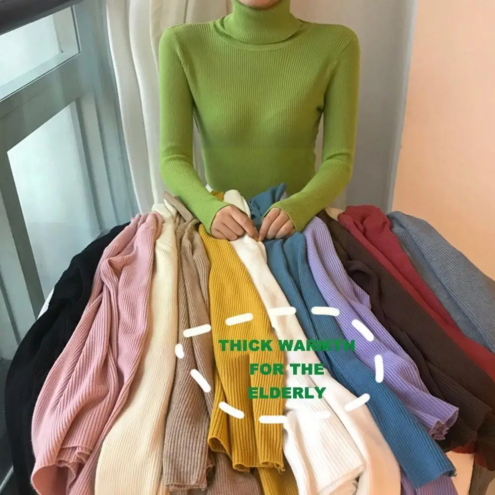

Women's Fall Winter Color Knit Bottoming Shirt Women's Pullover Tight-fitting Short Top Turtleneck Slim-fit Pullover Warm J1l3