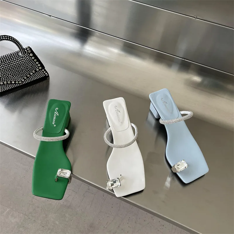 

Женские босоножки на высоком каблуке, повседневные сандалии с клипсой, стразы, лето 2022