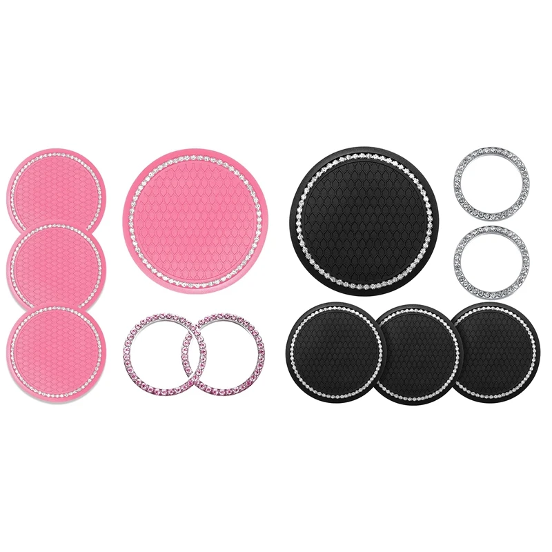 

4 шт. аксессуары для подставки под стаканы автомобиля 2,75 дюйма Стразы противоскользящая вставка подставка и 2 шт. шикарных наклейки для авто...