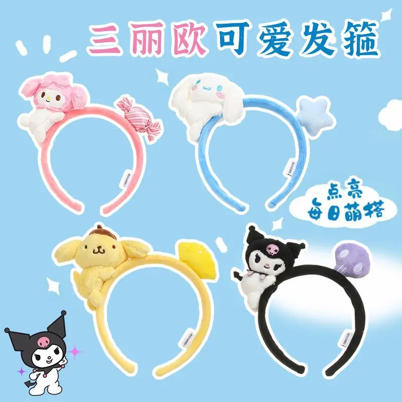 

Sanrio Girls Plush Hair Bands Mymelody Cinnamoroll Kuromi Pompom Purin Doll Cartoon Headdress Hair Accessories Anime Figures Toy