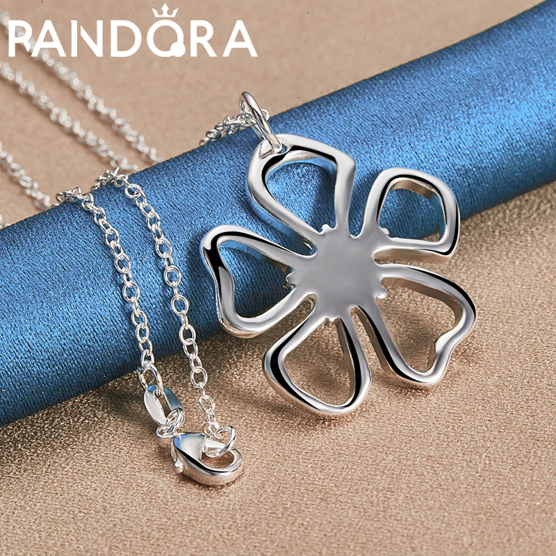 

RAIVDQRA 925 Sterling Silver 16-30 Inch Necklace For Woman Sakura Pendant Neck Chain Fashion Wedding Party Jewelry Charm Gift