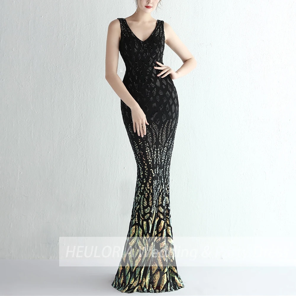 

Женское платье для свадебной вечеринки, длинное официальное вечернее платье с блестками и V-образным вырезом, элегантное платье для коктейв...