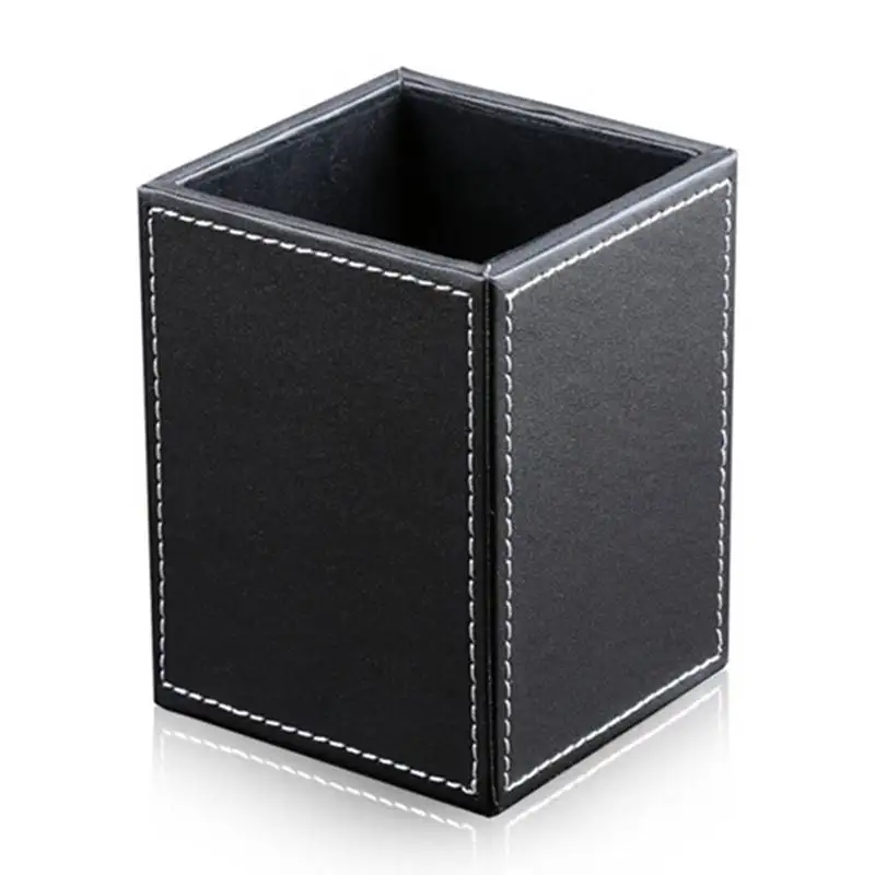

1 Pcs PU Leather Square Pens Pencils Holder Desk Organizer Office Desk Accessories Container Box