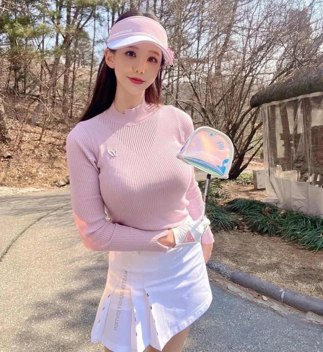 Autumn winter 2022 new golf long-sleeved sweater women's vertical stripe slim stretch collar hollow knit outdoor sports leisure