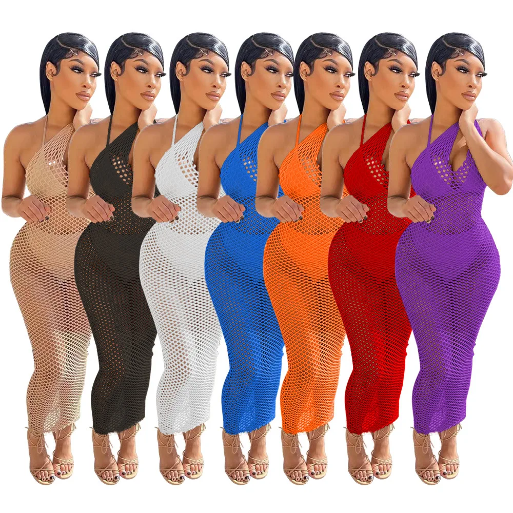 

Sexy Off Shoulder Dress Women Sleeveless Perspective Mesh Long Bodycon Dress Party Club Beach Summer Clothes For Women