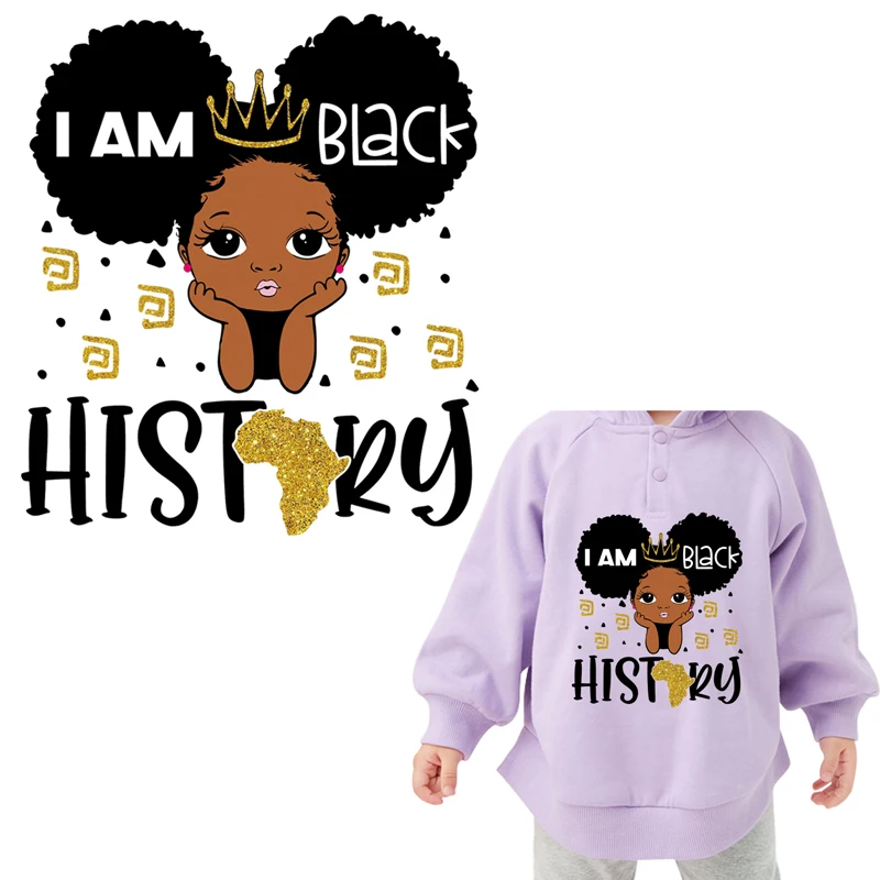 

TuQiang Lovely Black Girl Thermal Heat Transfer Stickers DIY Print-on T-Shirt Hoodies Iron on Patches for Clothes Applique