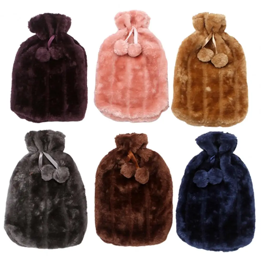 

2000ML Hot Water Bag Good Heat Retention Water Filling Faux Rabbit Fur Cloth Covered Hand Warmer for Bedroom