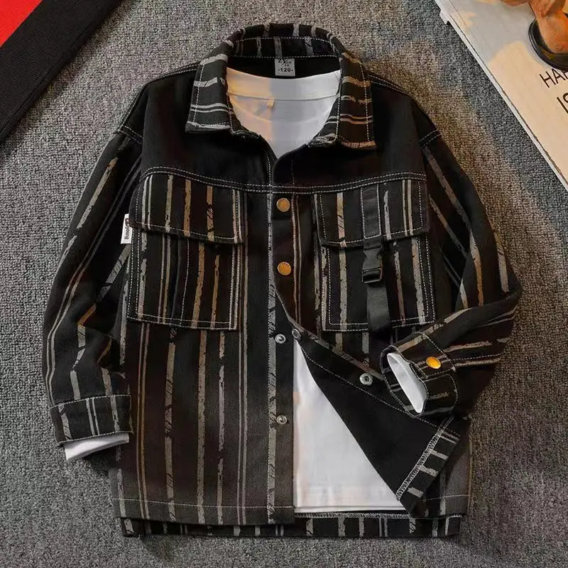 Джинсовая куртка для мальчиков повседневная верхняя одежда в Вертикальную