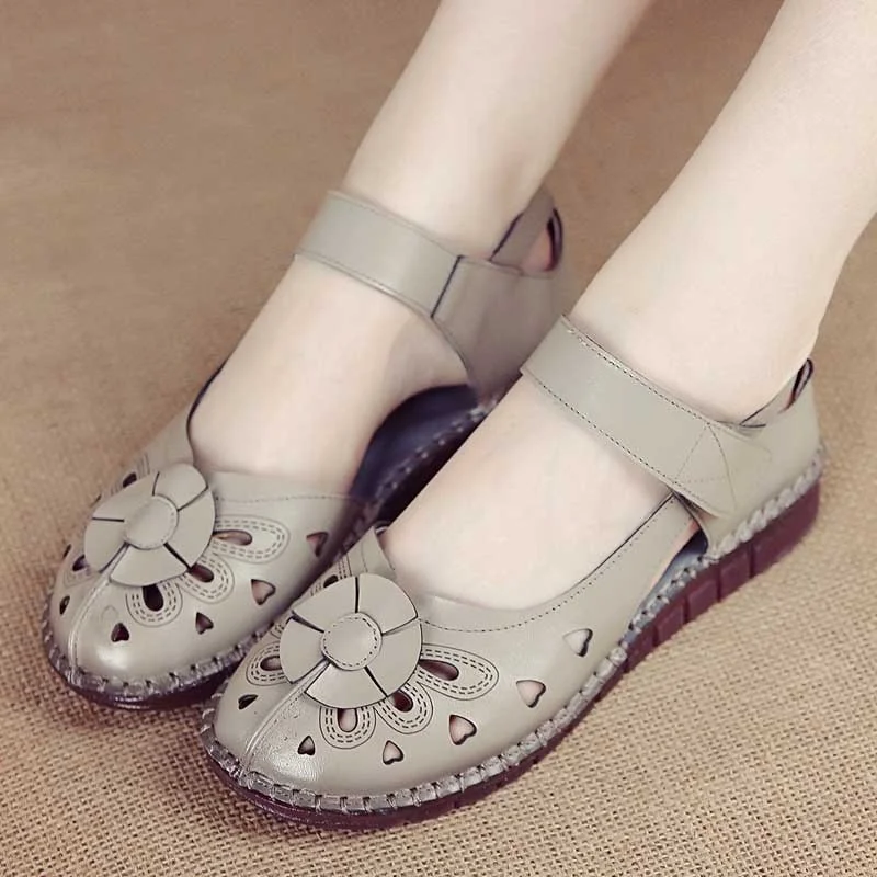

Summer New Handmade Women's Shoes National Style Genuine Leather Hollow Women's Sandals Soft Flat with Sandals Women Shoes