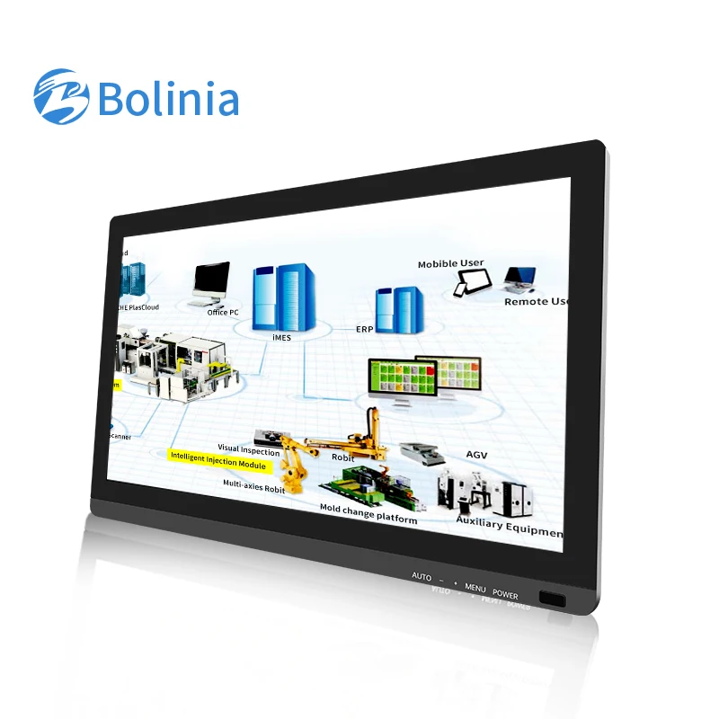 HD 19.5 Inch IP65 1600*900 Full View Angle VGA HDMI USB Pure Flat  Industrial PC Touch LCD Screen Display Monitor