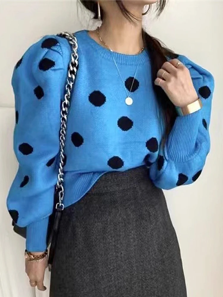 Женский вязаный свитер в горошек элегантный Свободный Повседневный