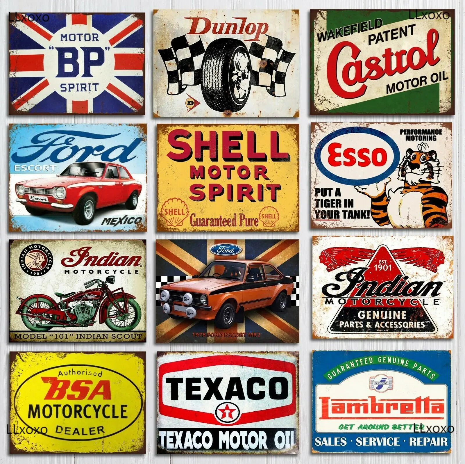 

vintage decor Metal wall signs plaques garage mancave vintage retro style shed car Shell bike wall decor farmhouse home decor