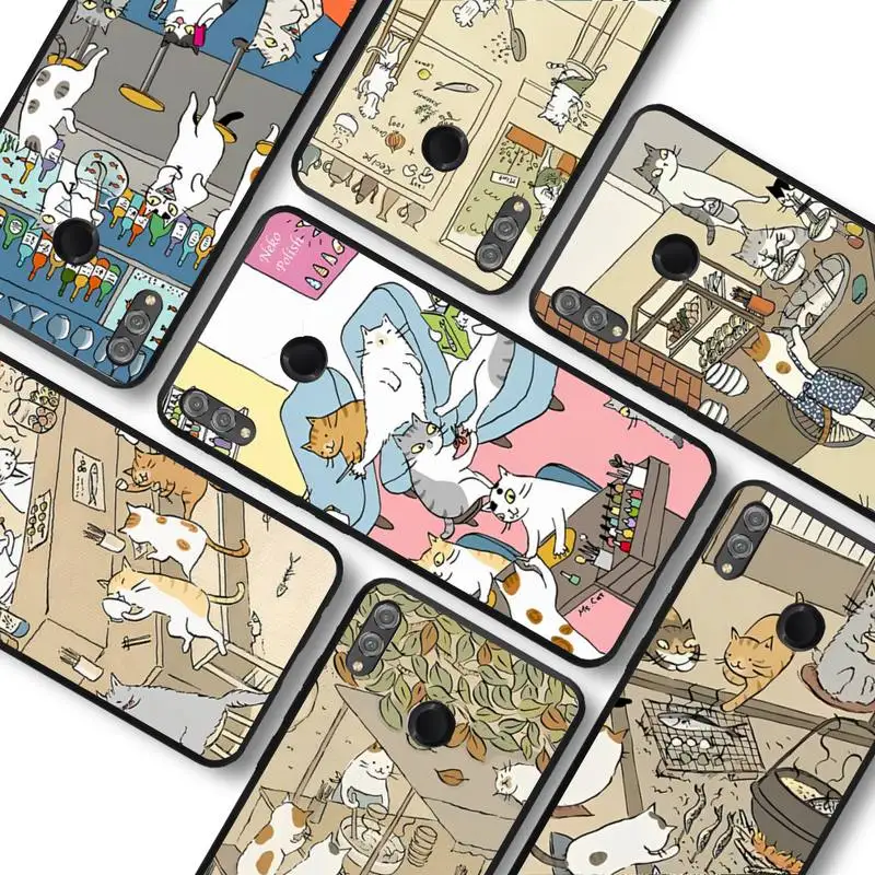 

Japanese Cat Drink Phone Case for Huawei Honor 10 i 8X C 5A 20 9 10 30 lite pro Voew 10 20 V30