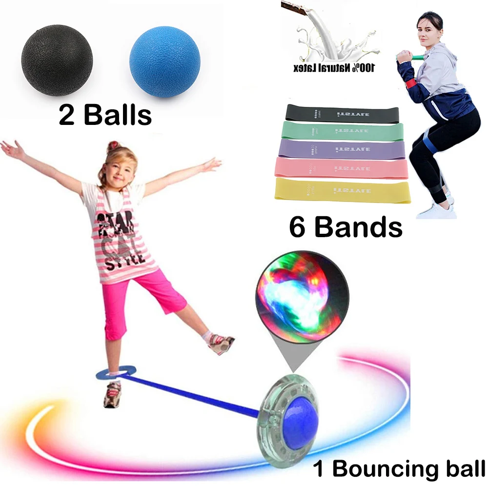 

Glowing Bouncing Balls One Foot Flashing Skip Ball resistance bands with 2 massage fitness ball