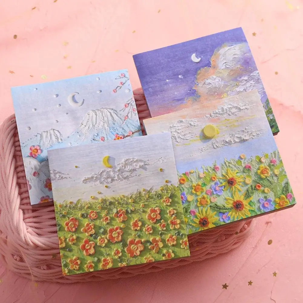 

Stationery 250 Sheets Mini Oil Painting Landscape Message Notes Convenient Sticky Papers Writable for Student