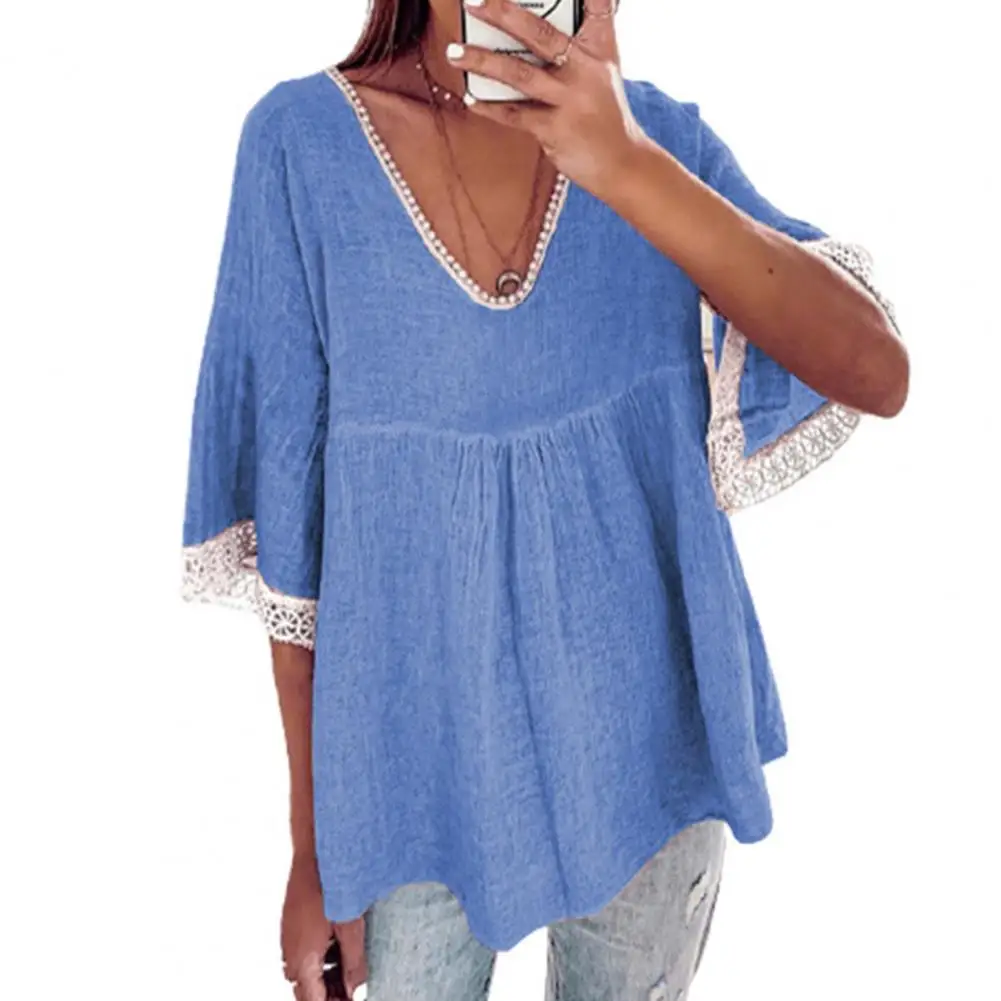 

Women Elegant Floral Embroidery Top Summer Lace Crochet Blouse Tunic Casual V Neck Short Sleeve White Shirt Ruffle Blusas