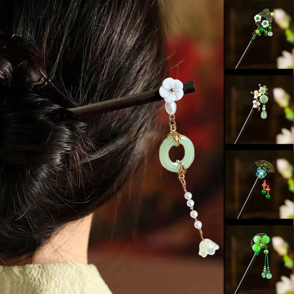 Traditional Hanfu Hair Fork Butterfly/ Ancient Style Flower Clips Sticks with Tassel Fan Bun Wedding Party