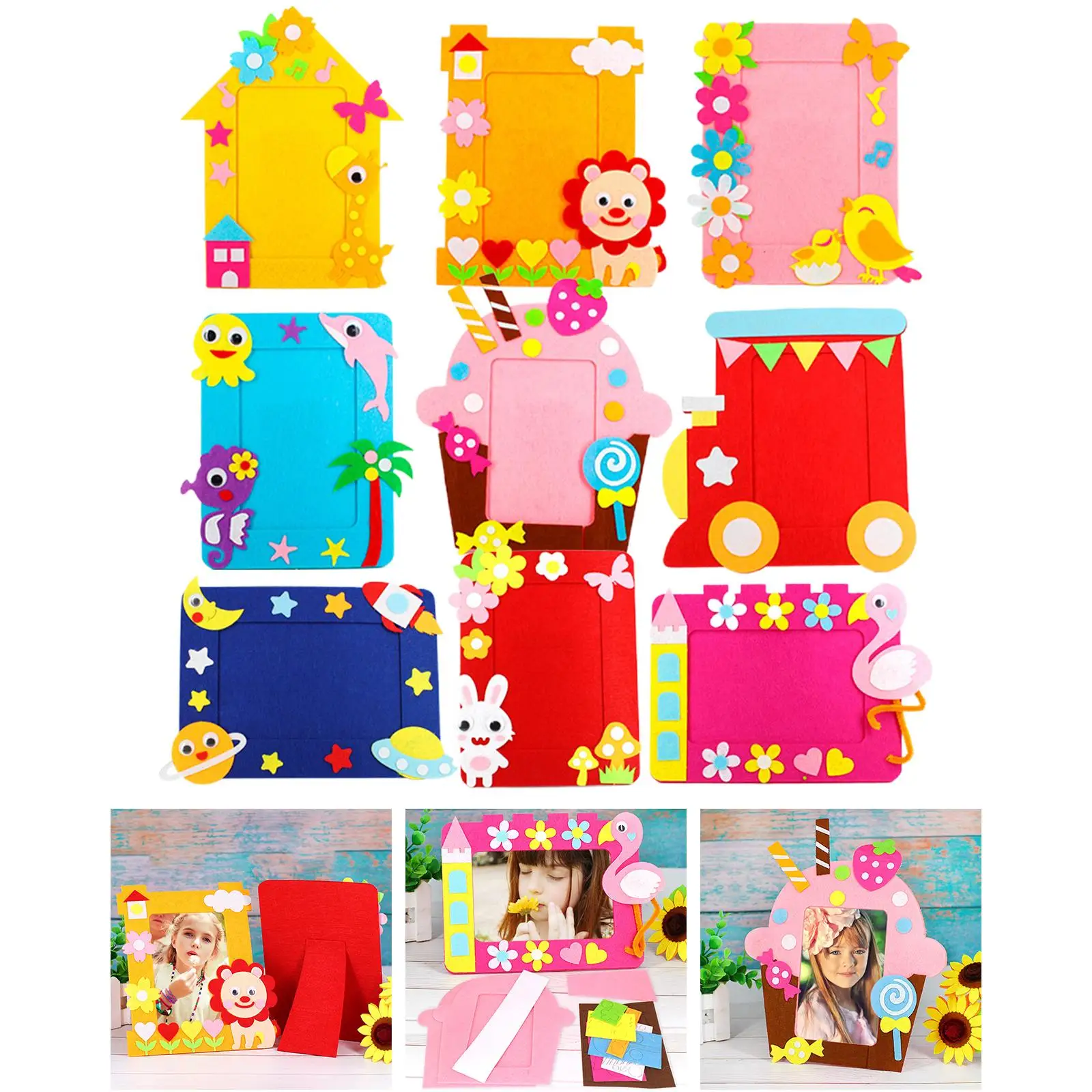 

9Pcs Colorful Picture Frames DIY for Kids Non Woven Stickers Photo Frame
