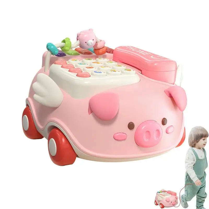 

Musical Telephone Toy Baby Cell Phone Toy Multifunctional Cartoon Pig Simulated Phone Drag Landline Telephone Learning Toys