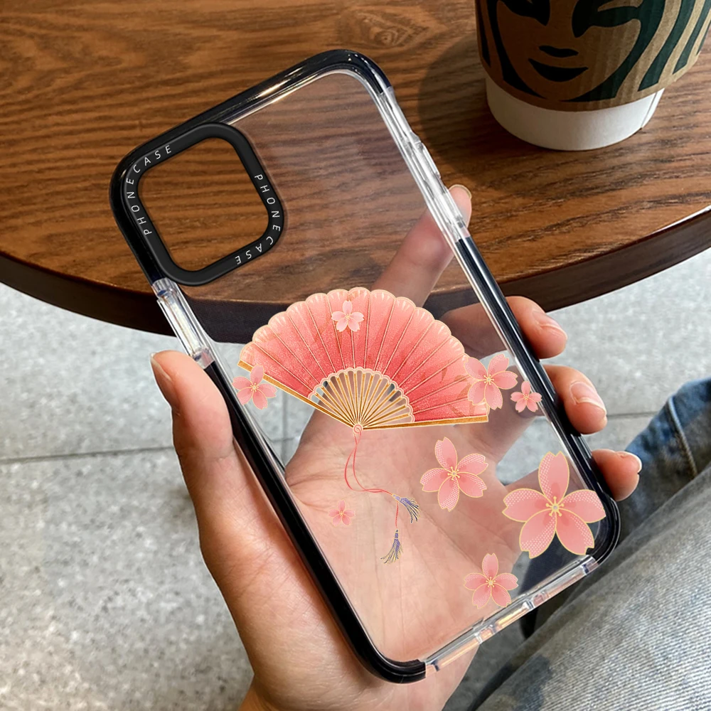 

Fan Cherry Blossoms Case for iPhone 14ProMax 14Plus 13Pro 12Pro 11 Pro Max Transparent Cover for iPhone 14 13 12 11 Fundas