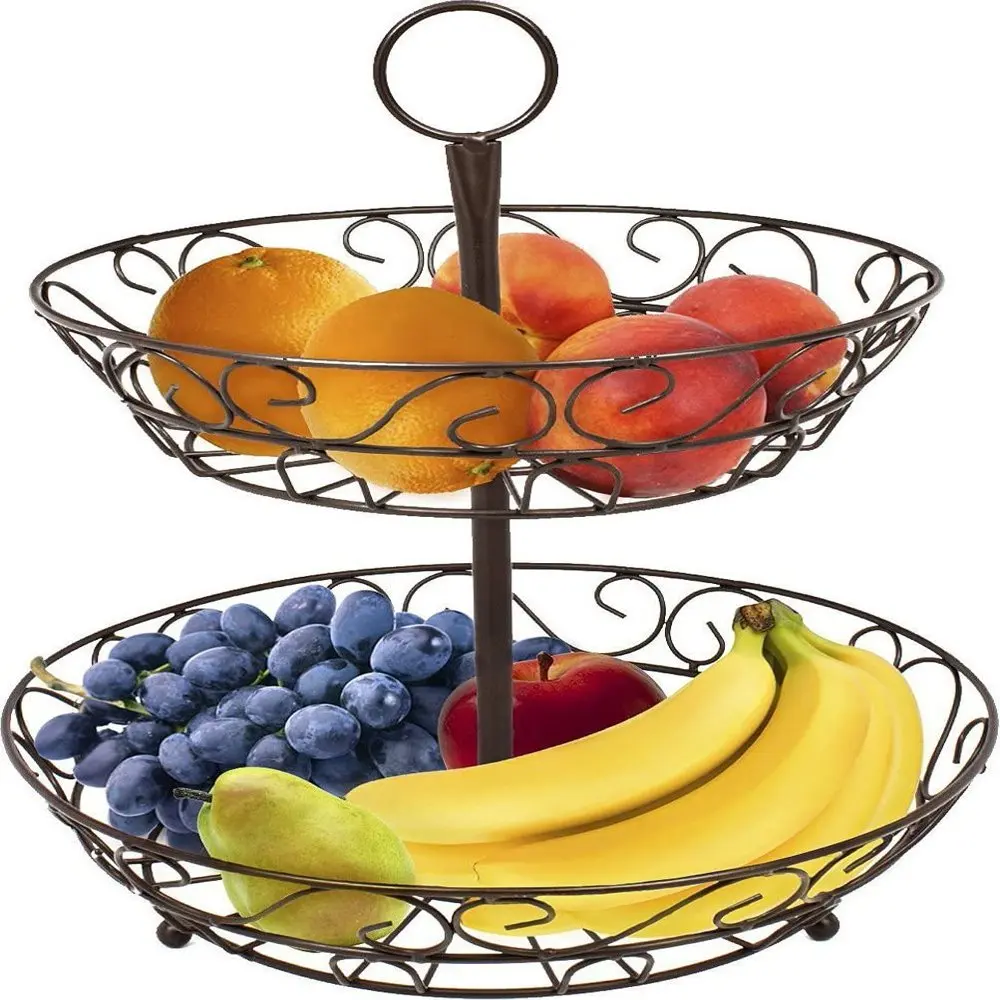 

2-Tier Countertop Fruit Basket Holder & Decorative Bowl Stand, Perfect for Fruit, Vegetables, Snacks, Household Items and Much M