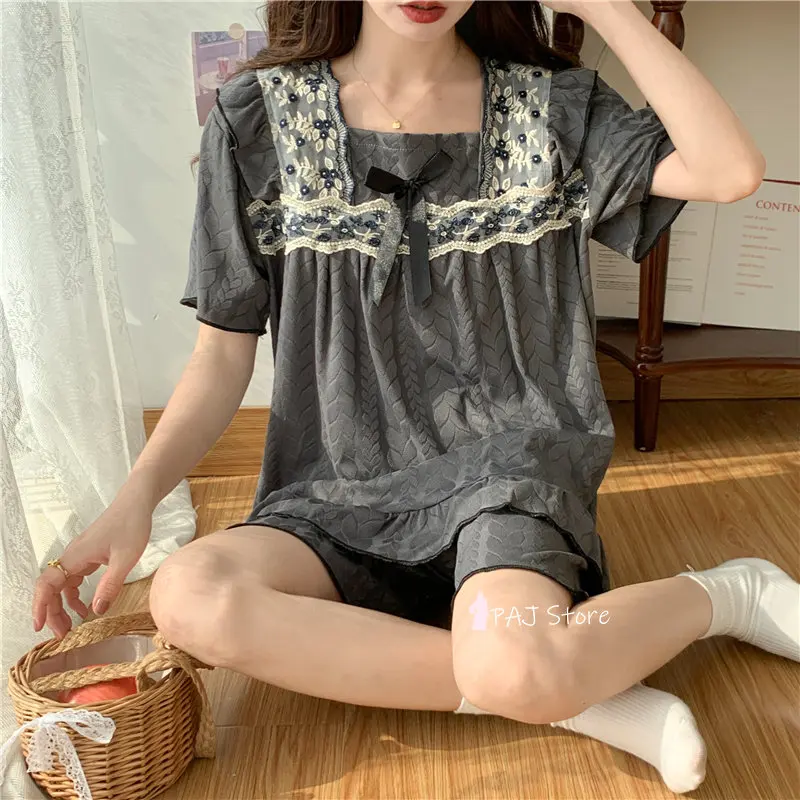Women Pajamas Sets Spring Women Sleepwear Suit Tops and Shorts Home Wear Women oversize 6XL Pyjamas Set