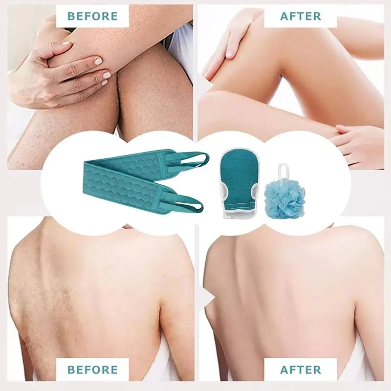 ł 3-częściowy zestaw złuszczających ręczników kąpielowych Złuszczający peeling do ciała Gąbka masażu pleców Łazienka Szczotka pod
