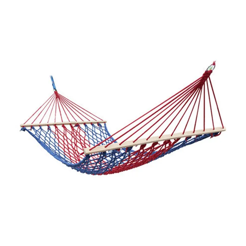 

Outdoor Leisure Cotton Rope Net Mesh Hammock Vacation Camp Wood Pole Double-Person Swing Hammock 150kg Bearing Hanging Cot Bed