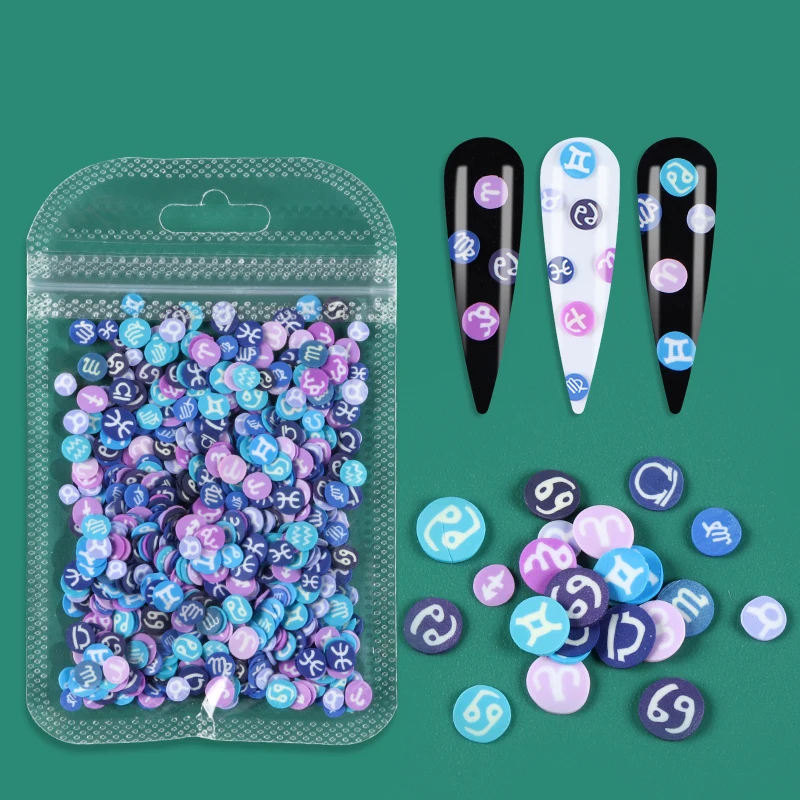 12 созвездий искусство ногтей украшения мягкая глина хлопья знаки зодиака гель