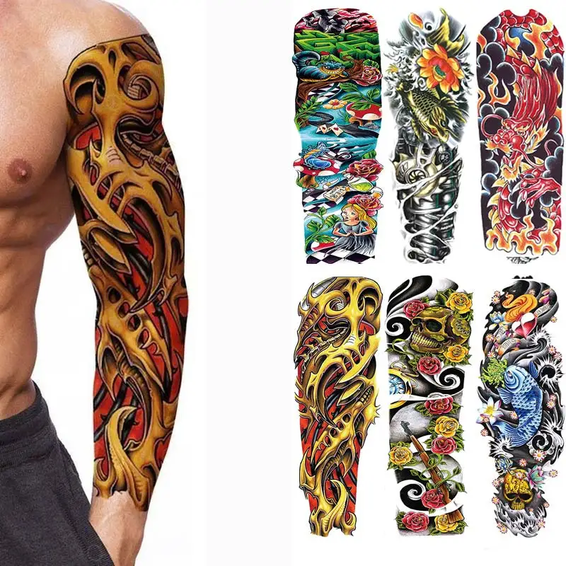 

Waterproof Temporary Tattoo Sticker Peacock Totem Geometric Full Arm Large Sleeve Tatoo Fake Tatto Flash Tattoos for Women Men