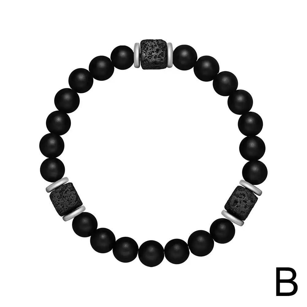 Мужской черный классический матовый браслет Obisidian с бусинами из Лабрадорита