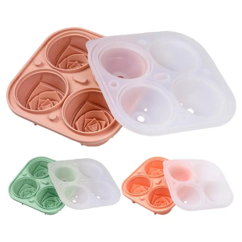 

3D Rose Ice Molds 4 Cavity Large Ice Cube Trays Cute Flower Shape Ice Fun Big Silicone Maker Mold For Whiskey Cocktails Vodka