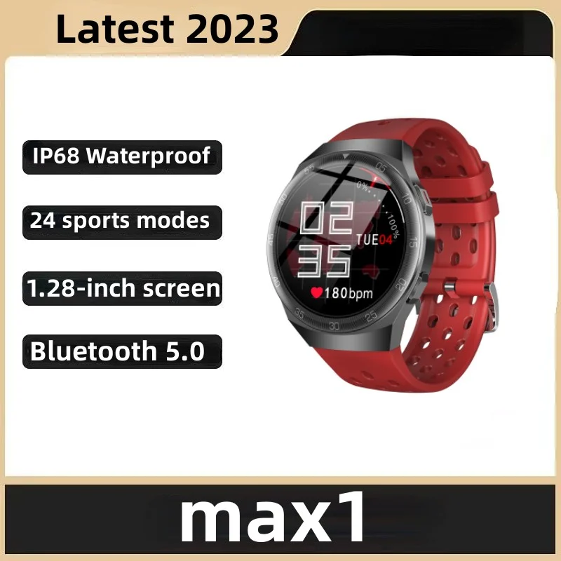 Смарт-часы MAX1, Bluetooth, 24 часа, пульсометр и мониторинг уровня кислорода в крови, экран 1,28 дюйма, водостойкие IP68, музыкальные спортивные часы