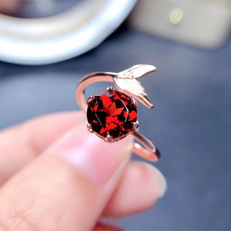 

100% Natural Red Garnet Gemstone Rings Simple 925 Sterling Silver Fine Jewelry for Women Wife Nice Gift With Certificate