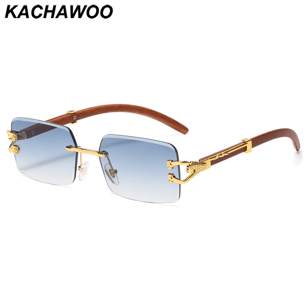 

Мужские и женские очки без оправы Kachawoo, квадратные солнцезащитные очки без оправы с деревянной текстурой, модные стильные синие, черные, зеленые солнцезащитные очки унисекс, Прямая поставка