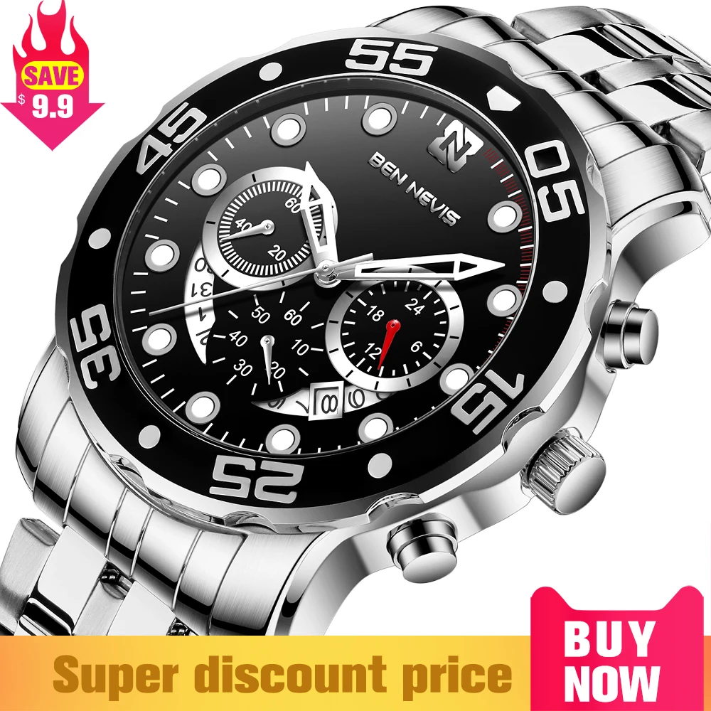 Мужские деловые водонепроницаемые часы Бен-невирас из нержавеющей стали