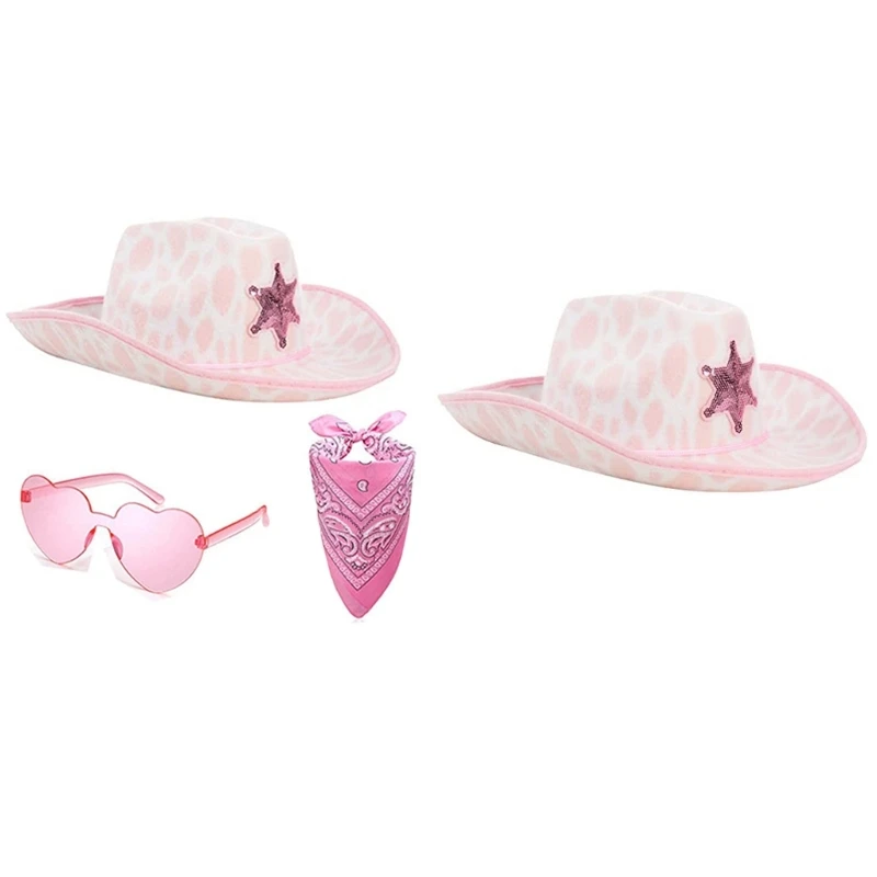 

Pink Sequin Cowboy Hat Pink White Cowgirl Cowboy Hat Cow Print Caps Wide Brim Adult Size Cowboy Hat for Bachelorette