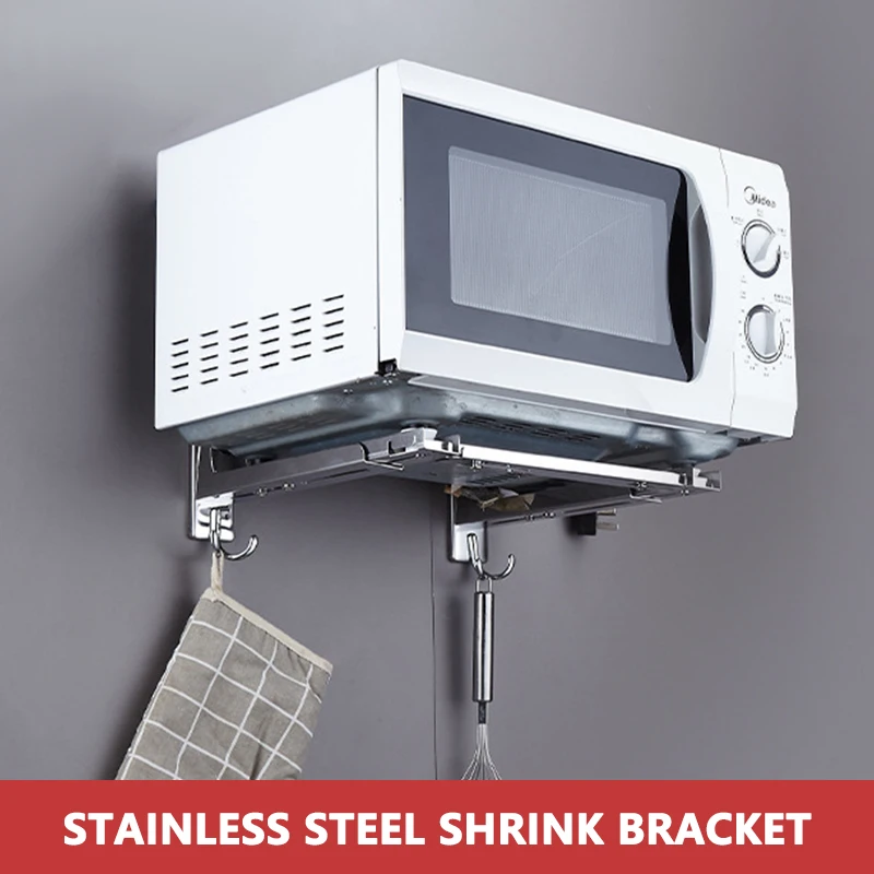 

304 Stainless Steel Microwave Oven Shelf Adjustable Wall-mounted Kitchen Shelf Retractable Rack Storage Shelves Oven Bracket