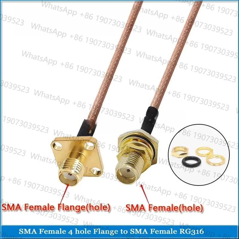 Фото Комплект комплектов SMA Женский фланец с 4 отверстиями для RPSMA RP-SMA RP SMA Шайба Гайка 90-градусная перемычка с косичкой RG316 Удлините коаксиальный 50 Ом Медь №4